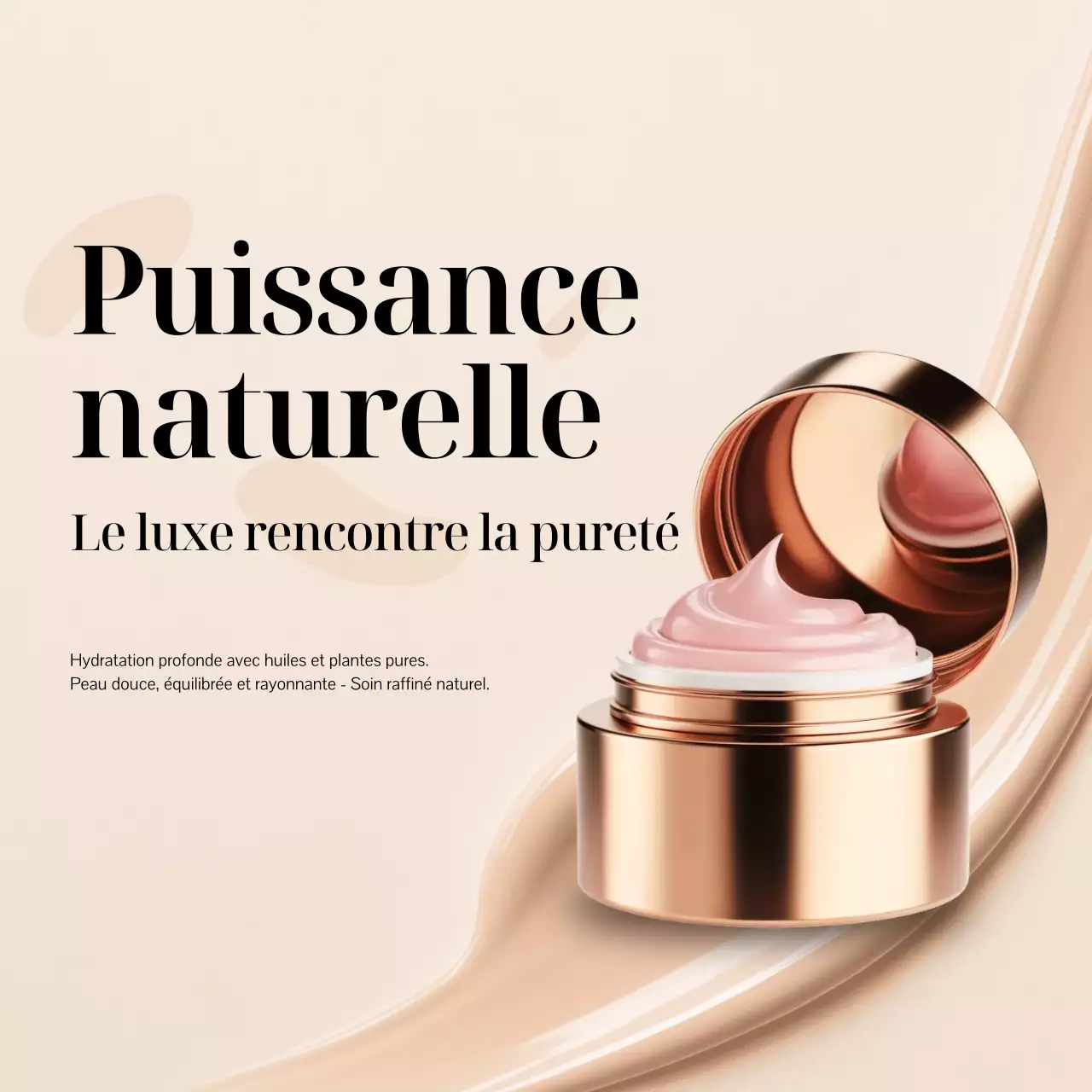 Publicité élégante pour les soins de la peau beiges sur les réseaux sociaux