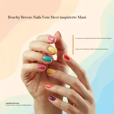 Farbenfrohe, moderne Maniküre-Werbung auf dem Social-Media-Platz