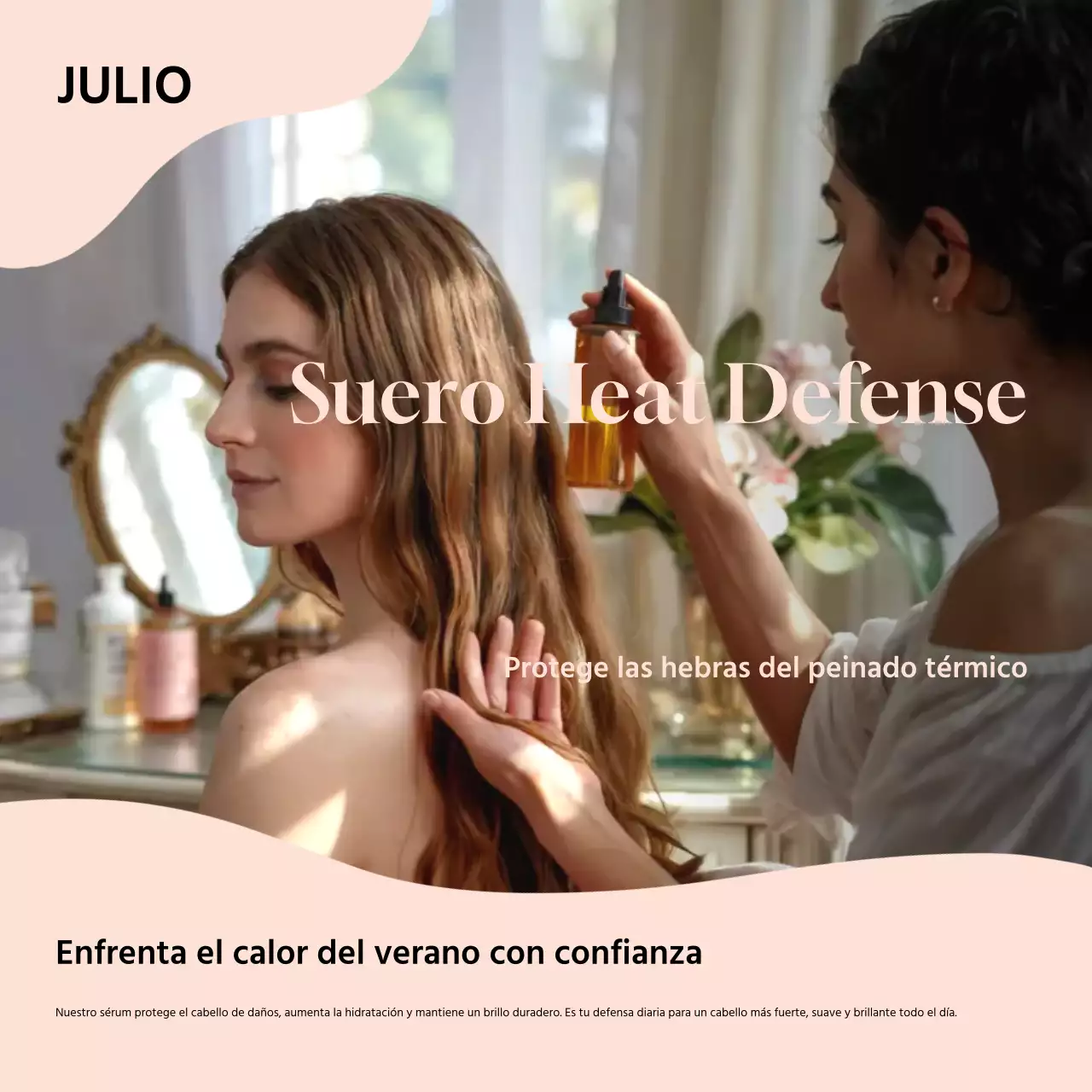 Publicidad elegante de cuidado del cabello en beige en redes sociales