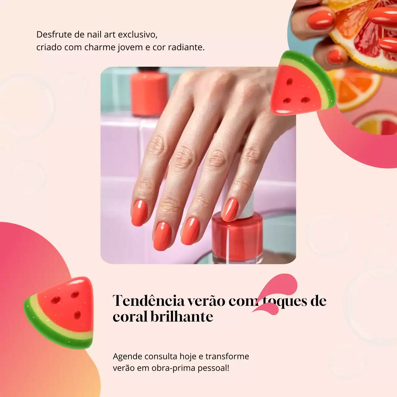 Anúncio de manicure moderna Coral nas redes sociais