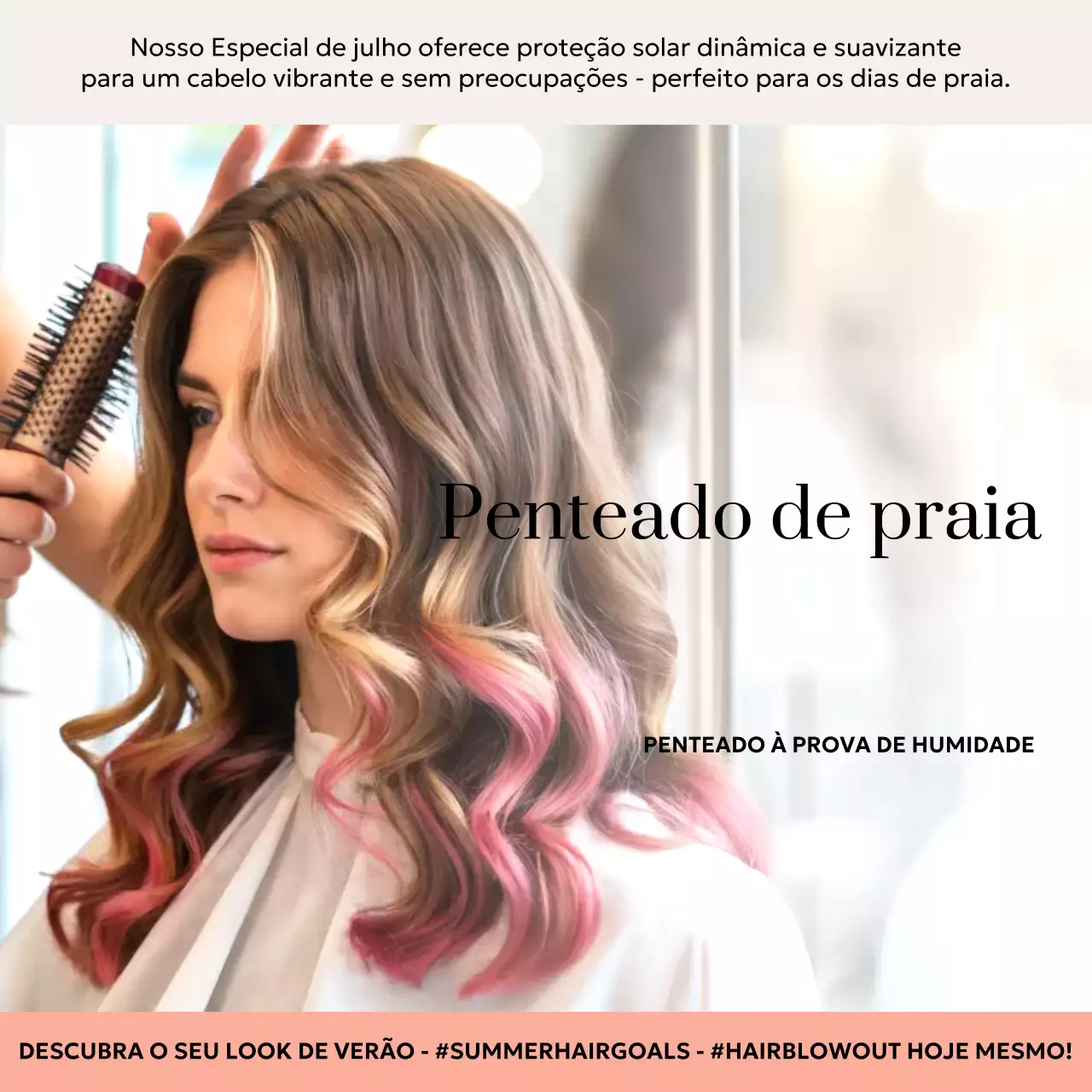 Promoção de cuidados capilares Pink Modern Beauty Square nas redes sociais