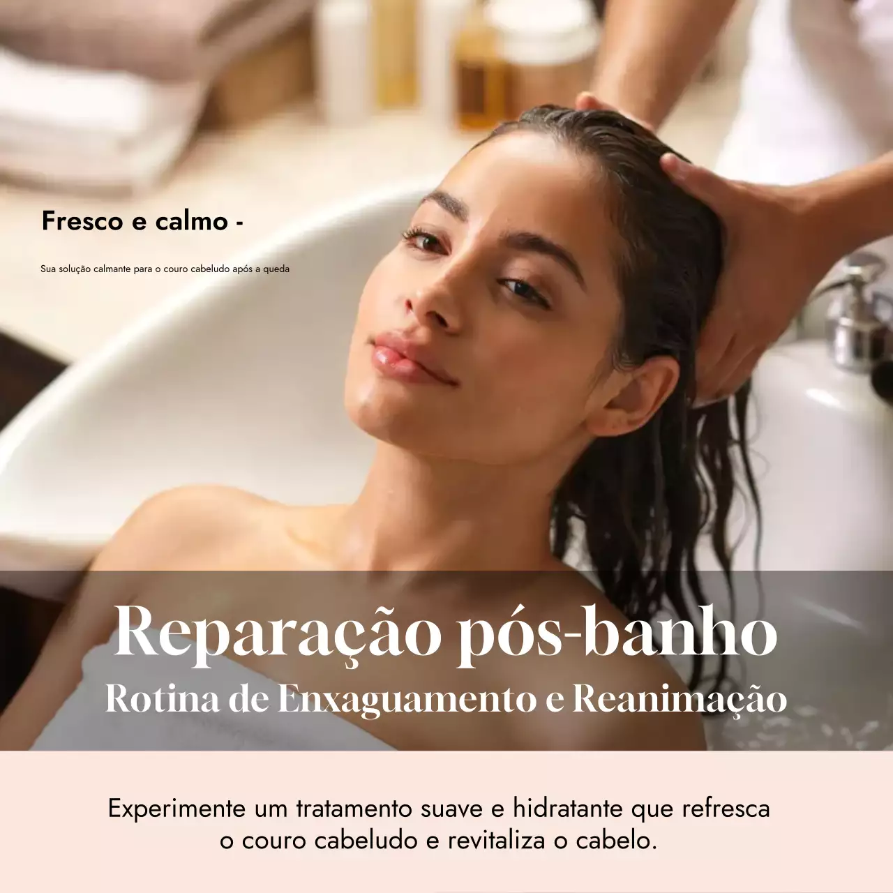 Anúncio de cuidados com o cabelo elegante bege em mídia social quadrada