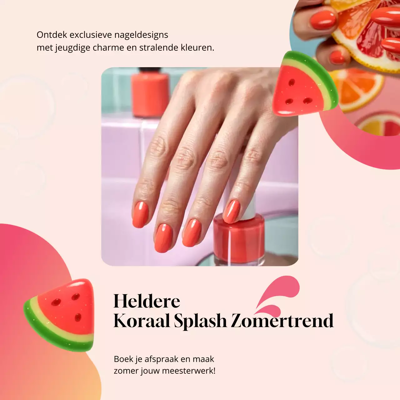 Coral Modern Manicure Advertentie Social Media Square