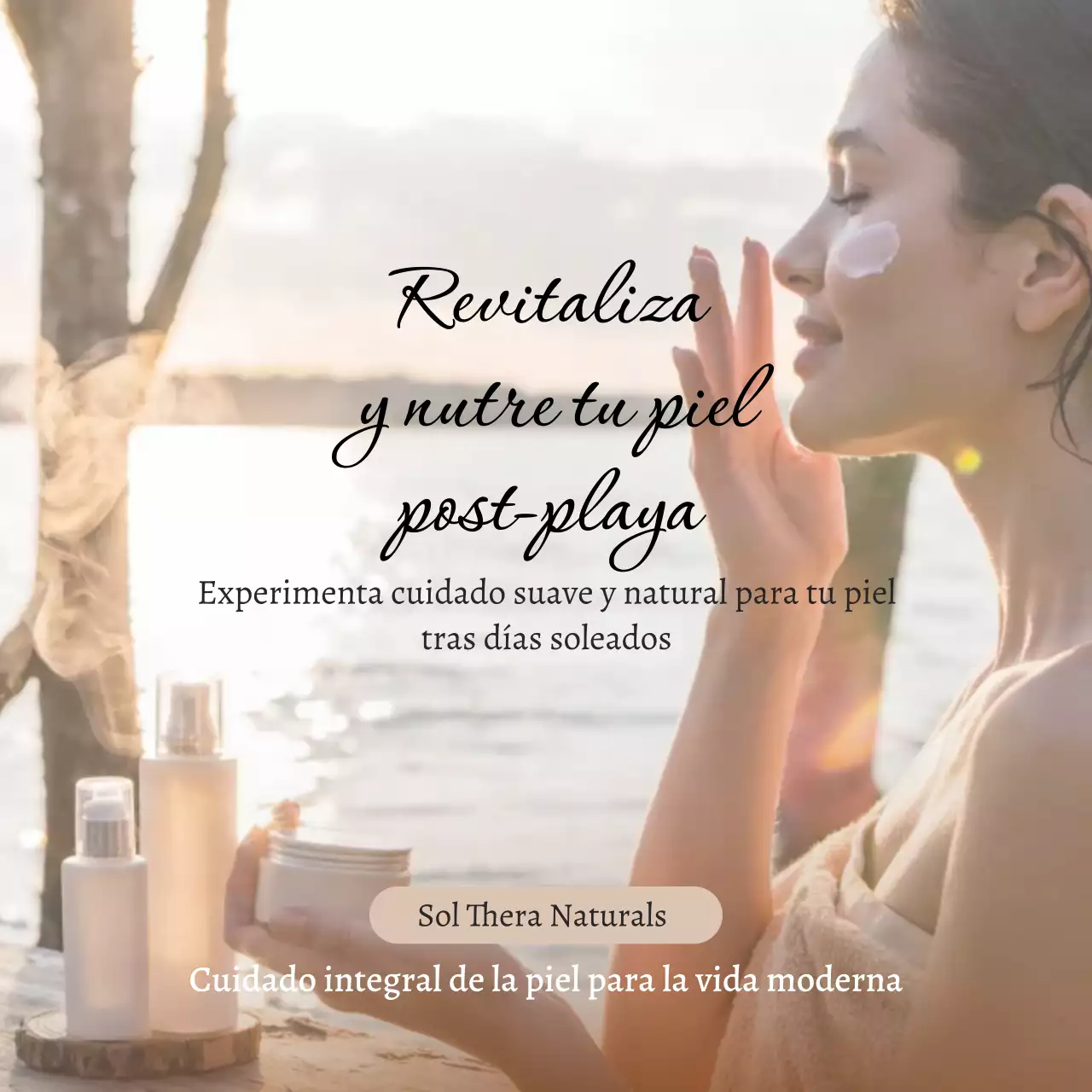 Cuadrados de redes sociales para promocionar el cuidado de la piel natural en beige