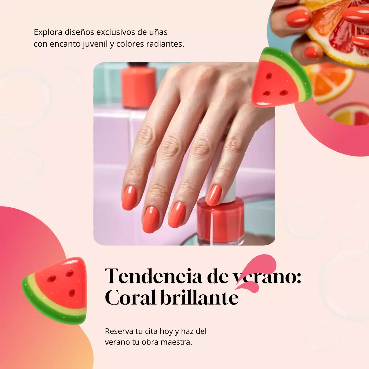 Anuncio de manicura moderna coral en redes sociales