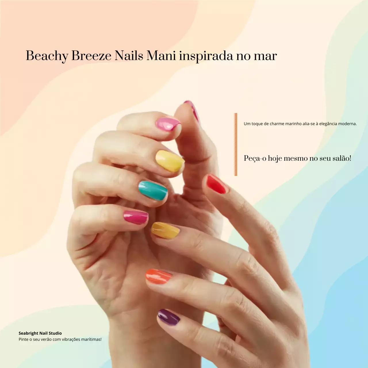 Anúncio de manicure moderna colorida em mídia social quadrada