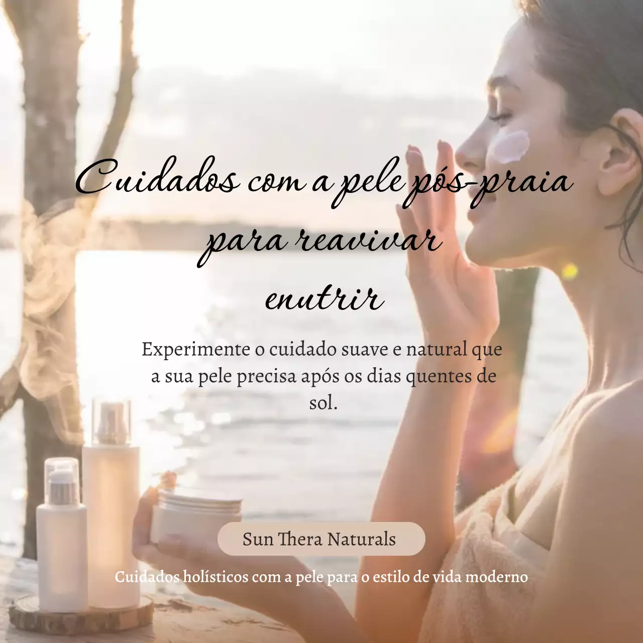 Quadrados de mídia social para promoção de cuidados com a pele natural bege