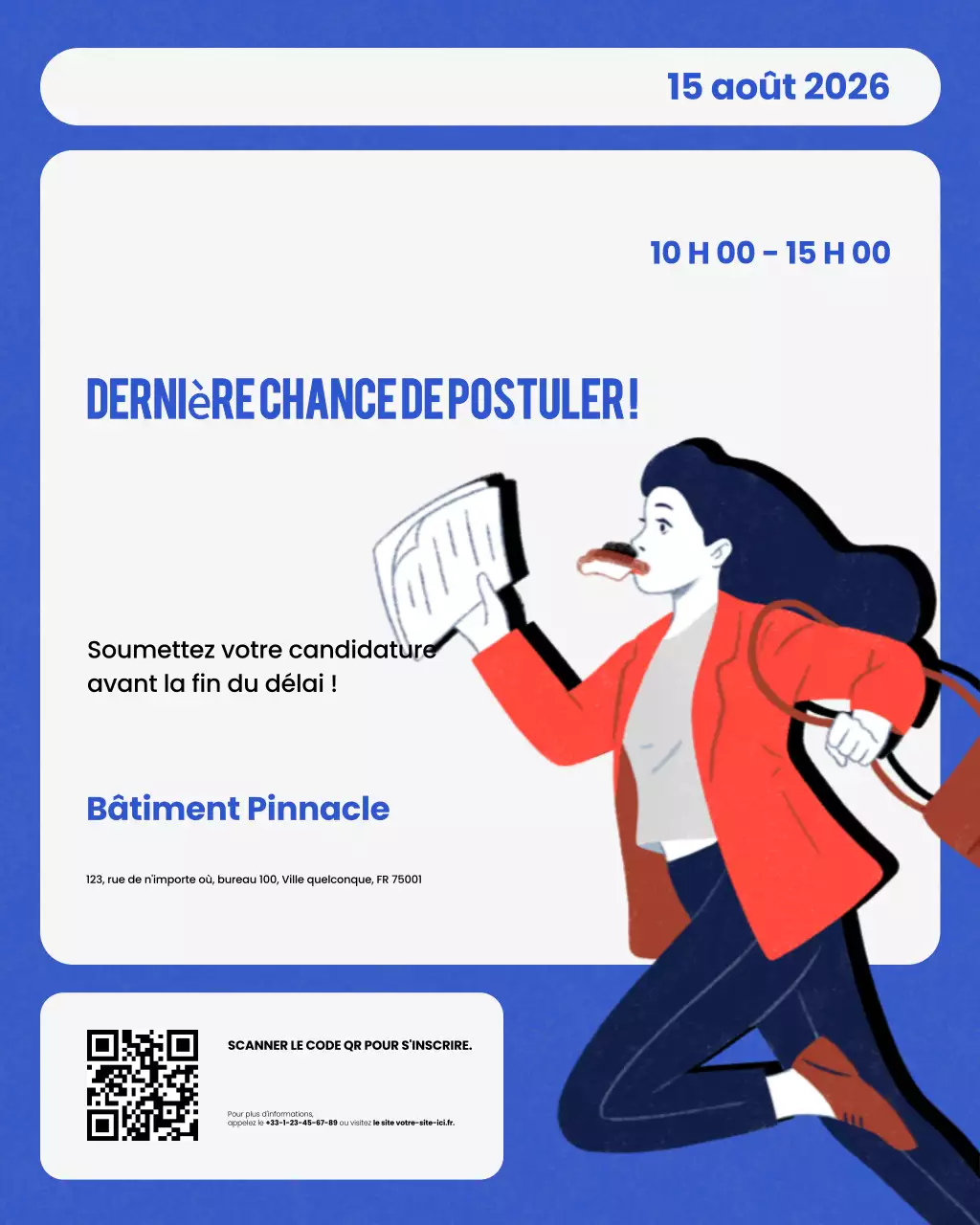 Publication Instagram d'une offre d'emploi moderne et bleue