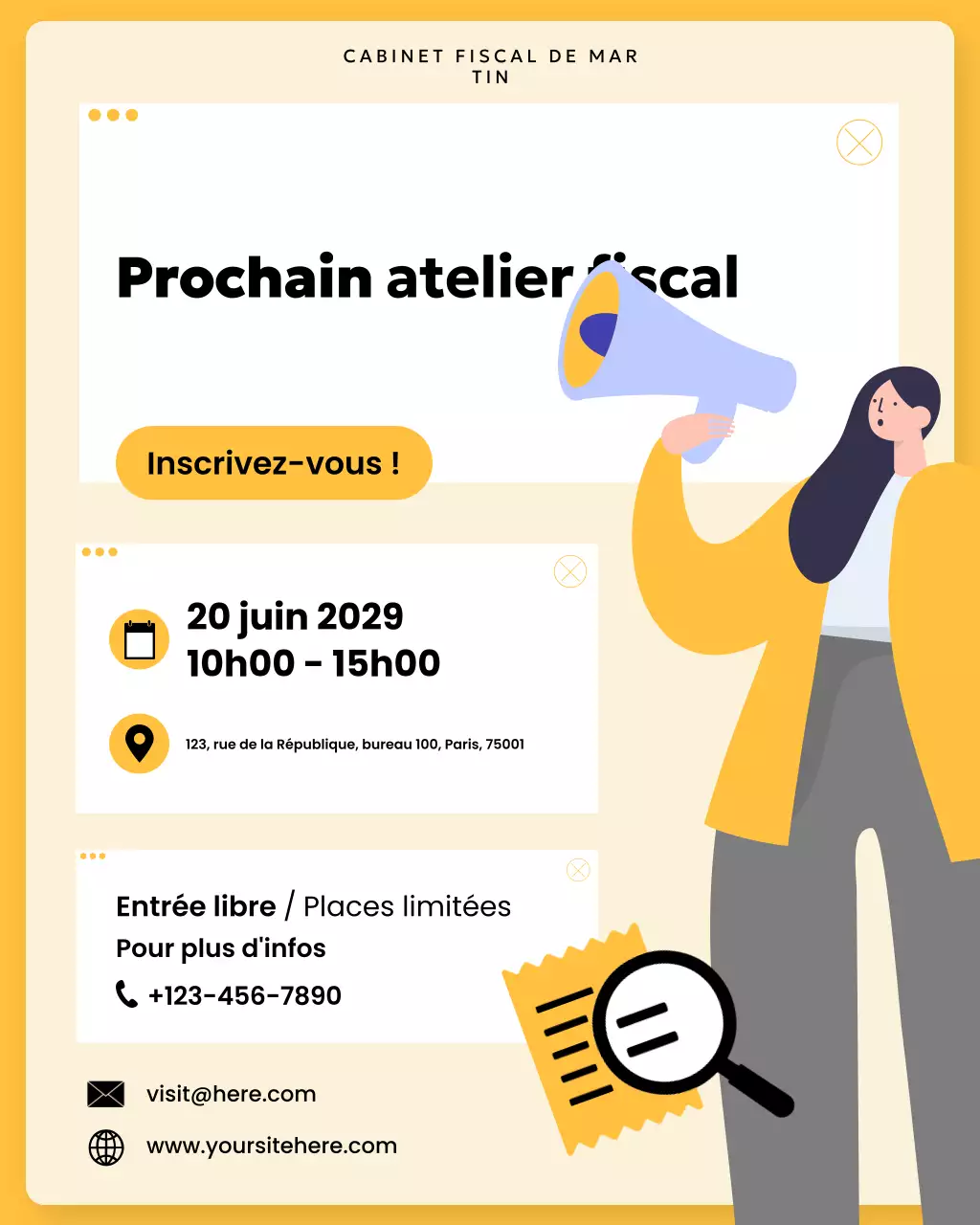 Publication Instagram de l'atelier sur la fiscalité moderne jaune