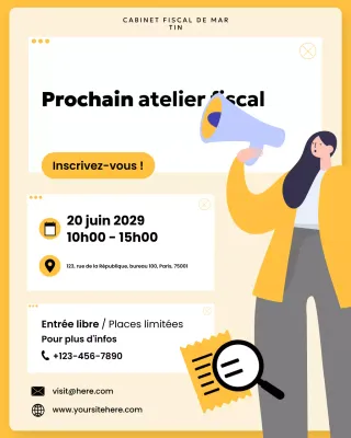 Publication Instagram de l'atelier sur la fiscalité moderne jaune