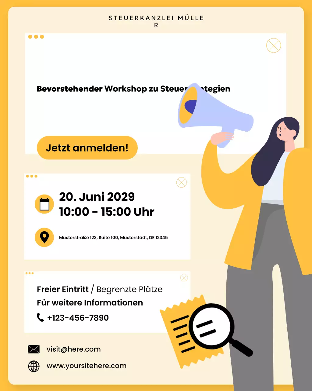 Gelber Instagram-Beitrag zum Modern Tax Workshop