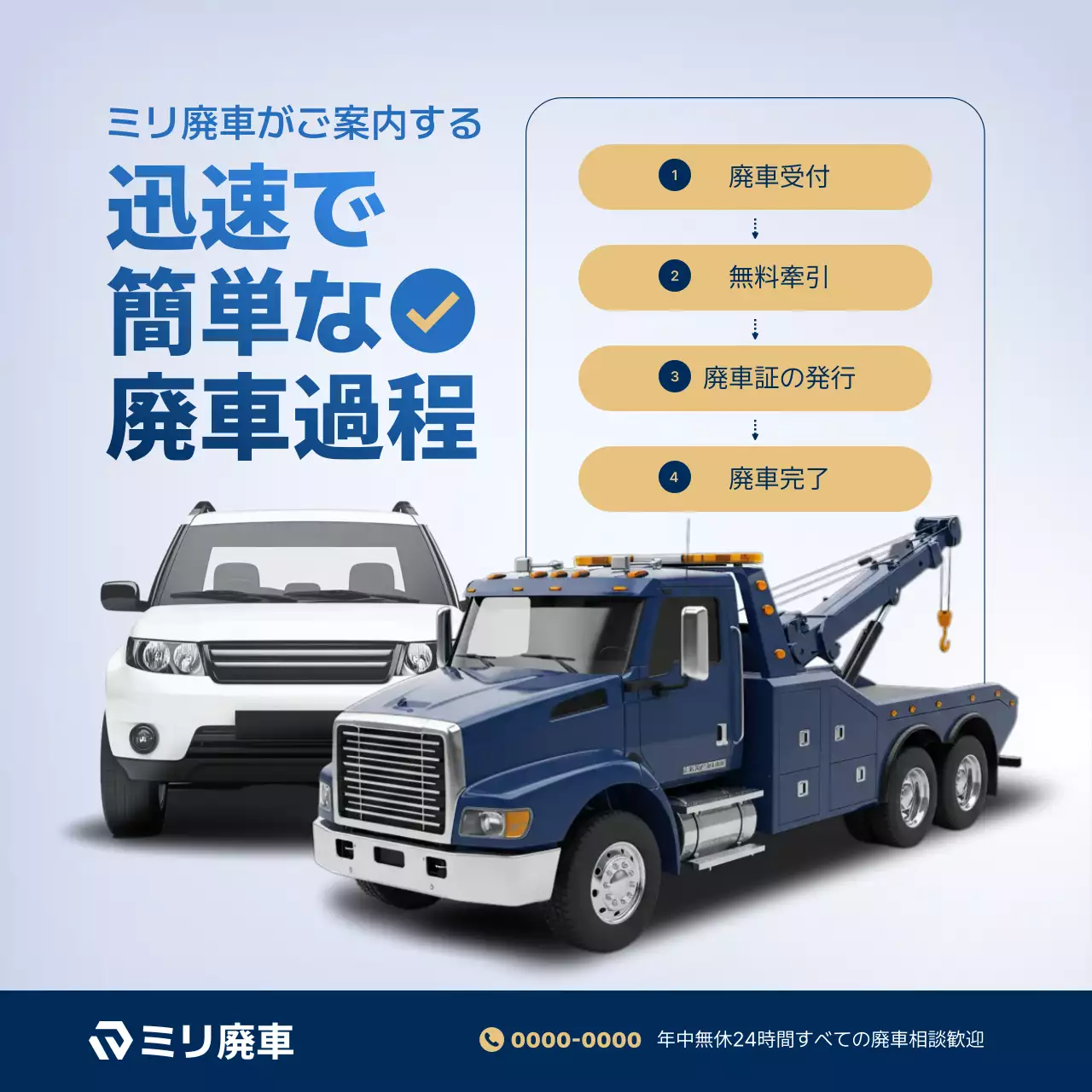 青 シンプル 廃車 チラシ