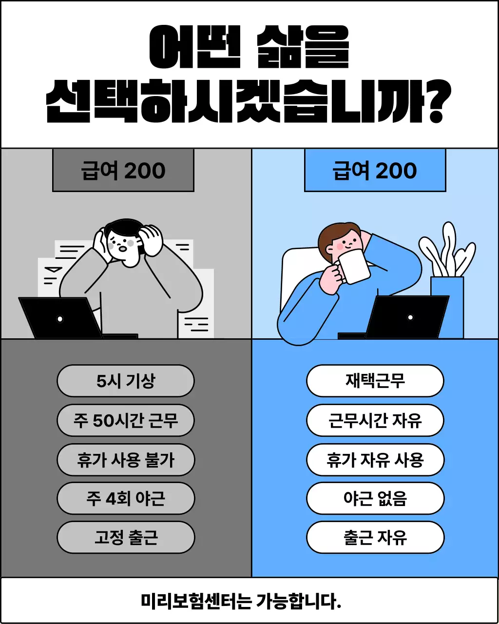 회색 심플 직장 생활 비교 광고