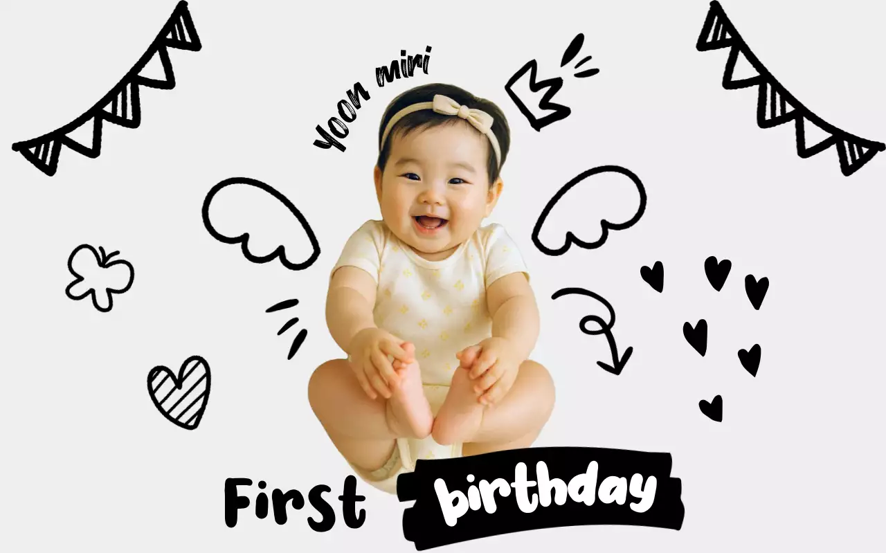 흰색 아기자기한 생일 초대장