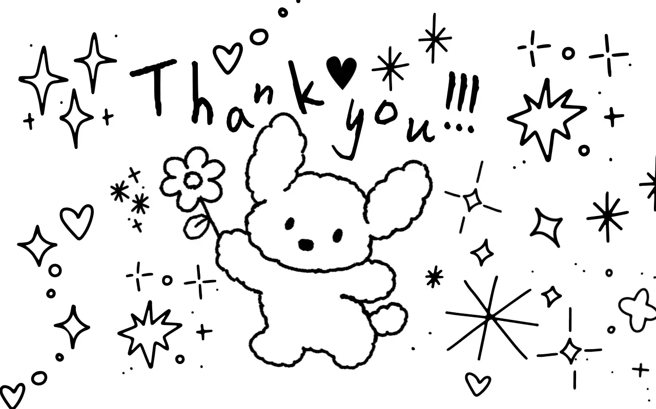 흑백 아기자기한 감사 편지