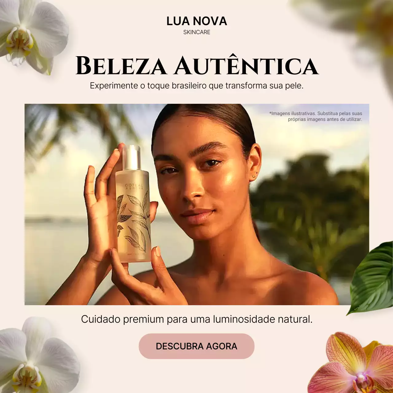 Postagem promocional de cuidados com a pele elegante bege no Instagram