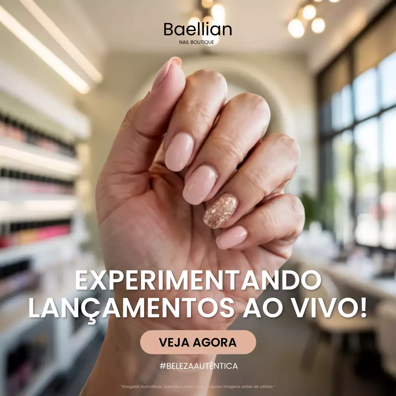 Postagem promocional de unhas elegantes bege no Instagram