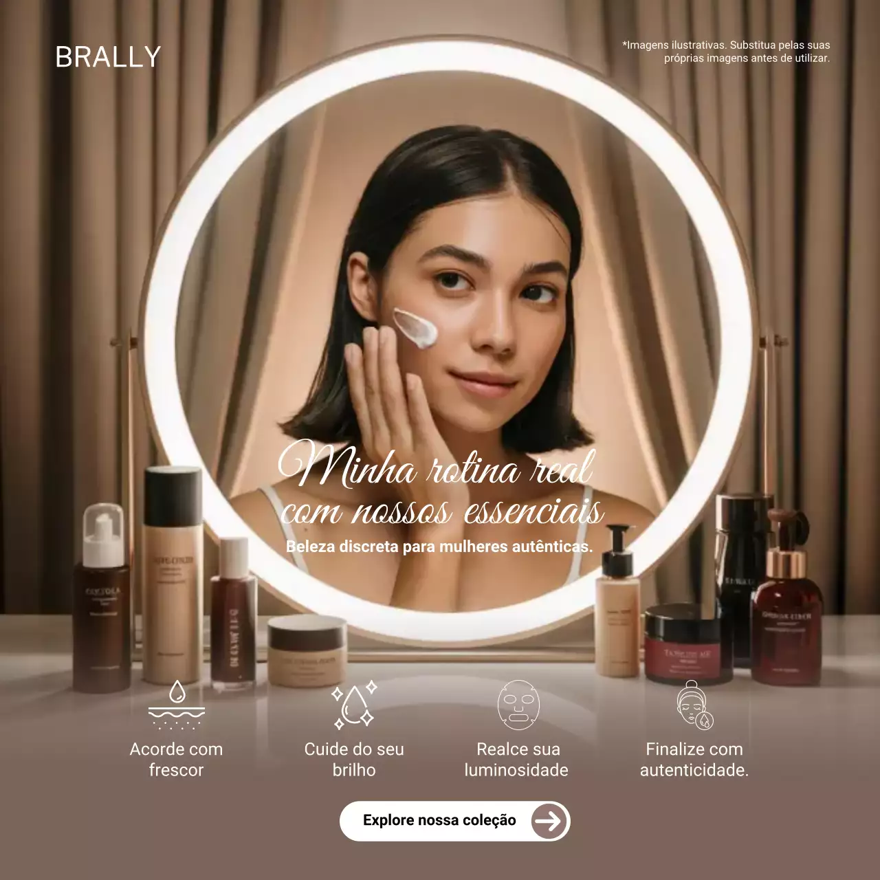 Publicação de anúncio de cuidados com a pele moderna bege no Instagram
