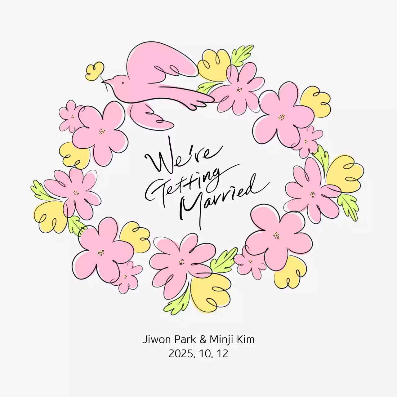 핑크 아기자기한 결혼 초대장