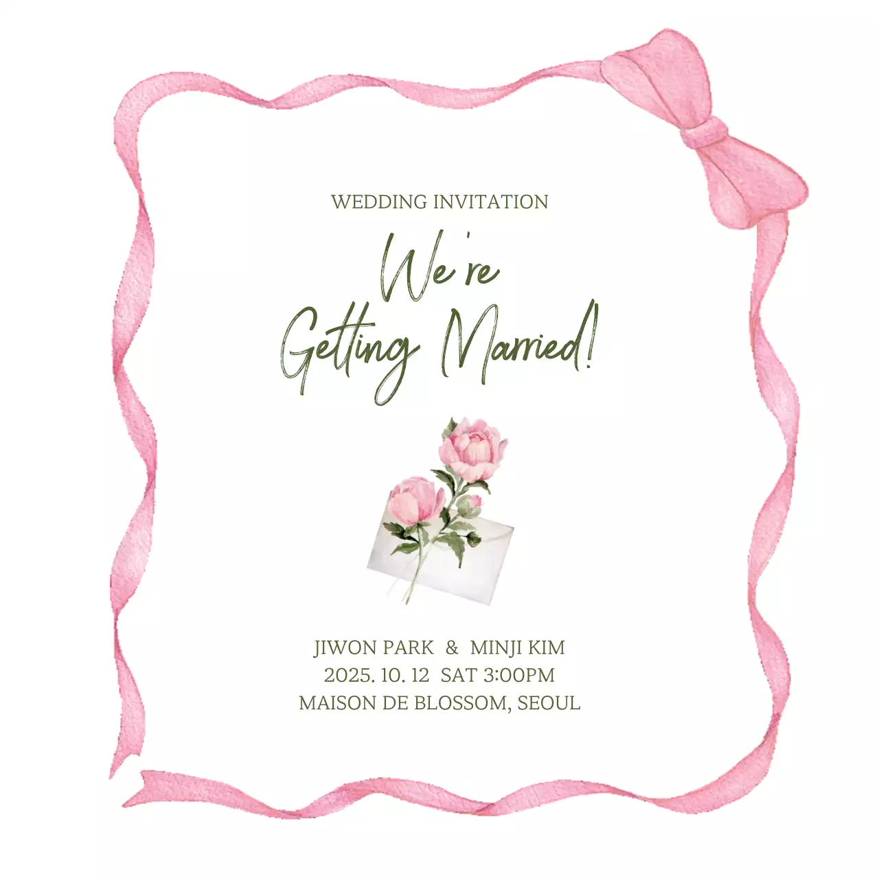 핑크 우아한 결혼 초대장