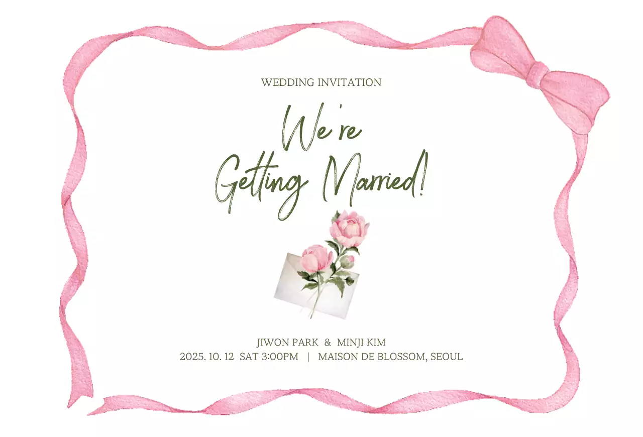 핑크 아기자기한 결혼 초대장