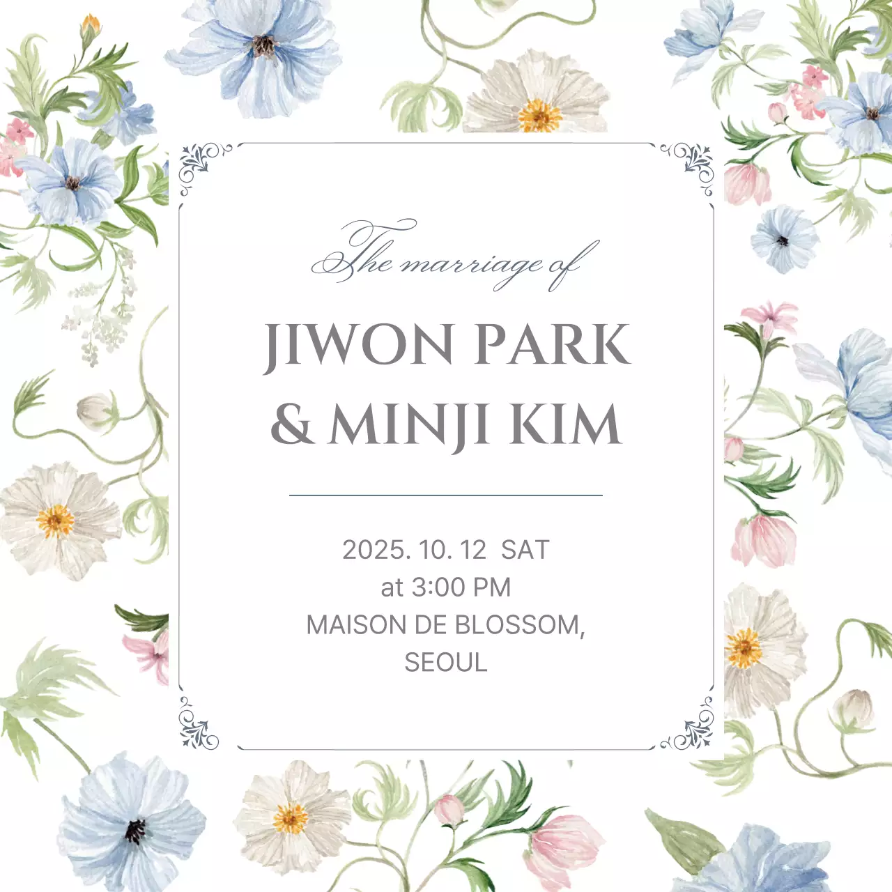 연보라 우아한 결혼 초대장