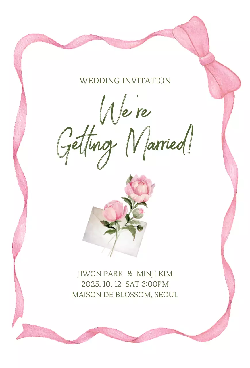 핑크 아기자기한 결혼 초대장