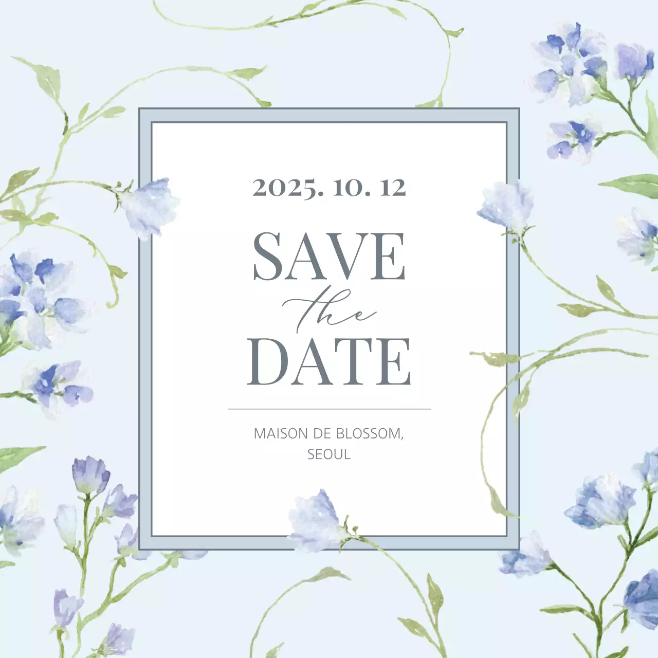 하늘색 우아한 결혼 초대장