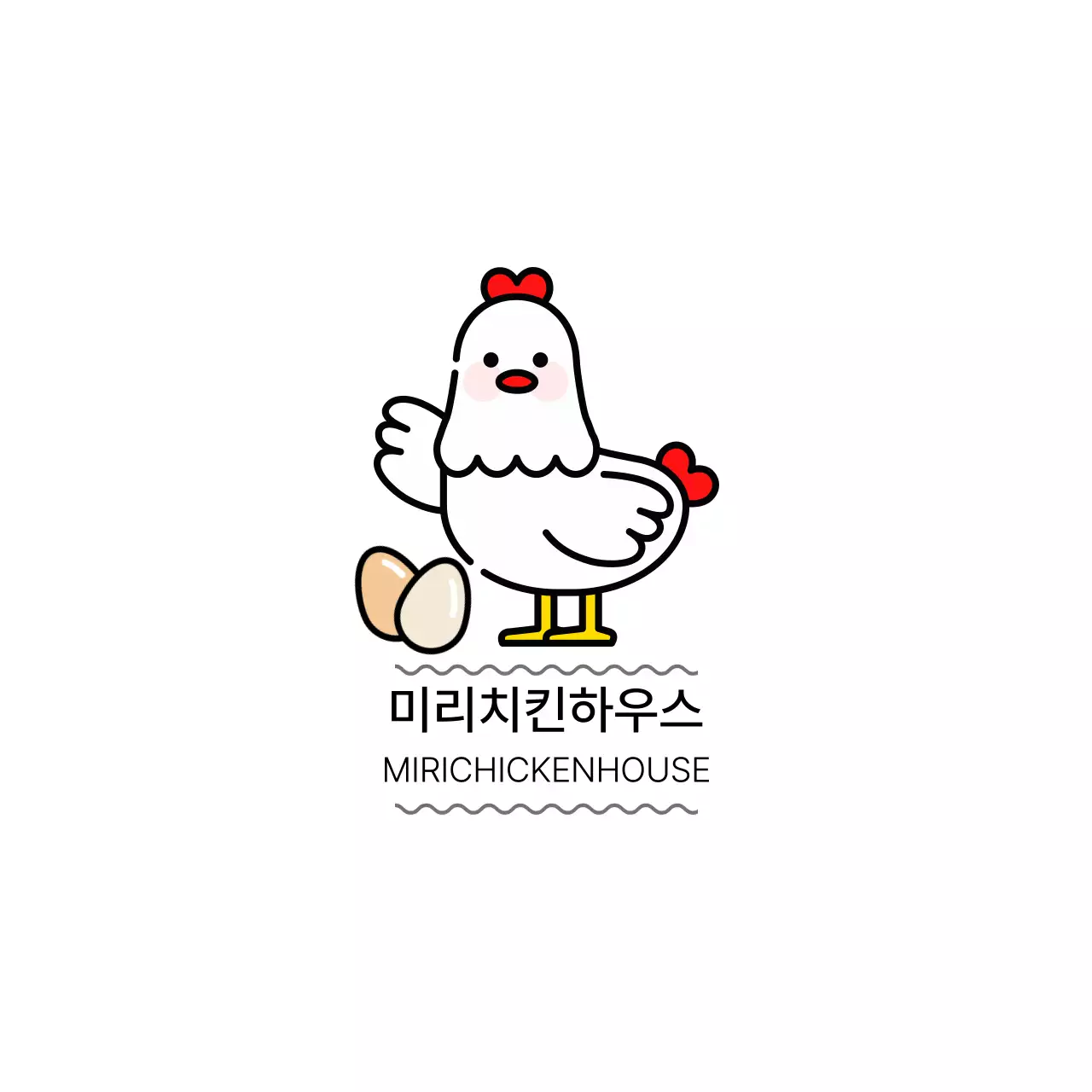 흰색 닭과 달걀 일러스트 심플한 치킨 브랜드