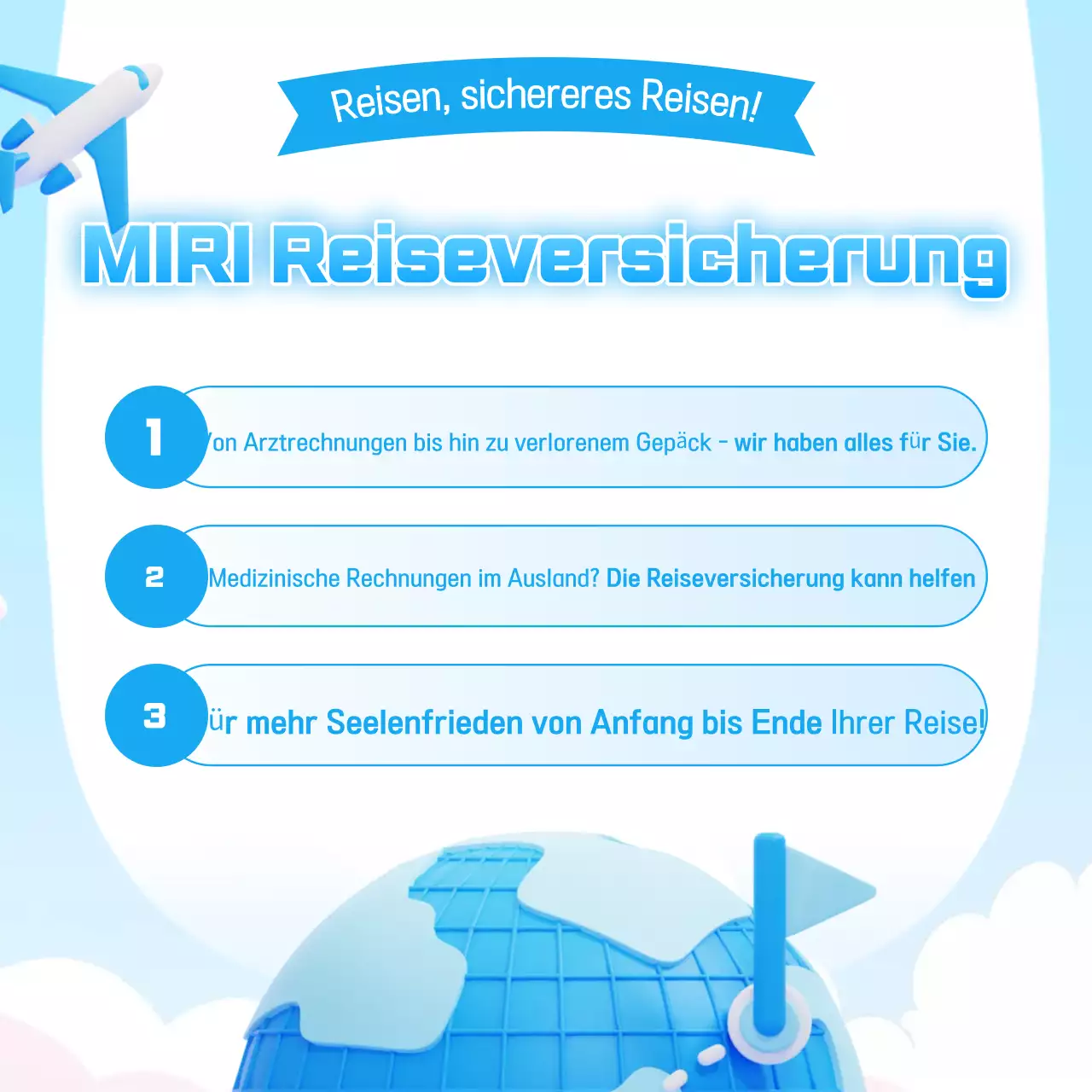 Himmelblaue moderne Reiseversicherungsanzeige