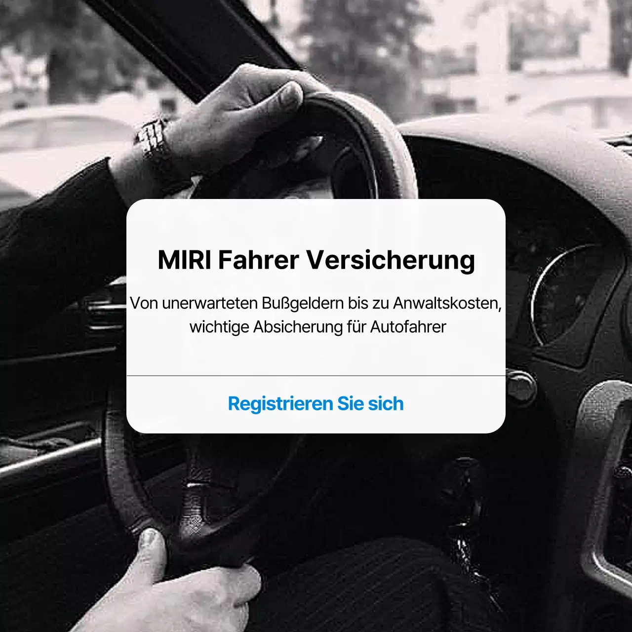Schwarz-Weiß-Werbung für eine einfache Fahrerversicherung