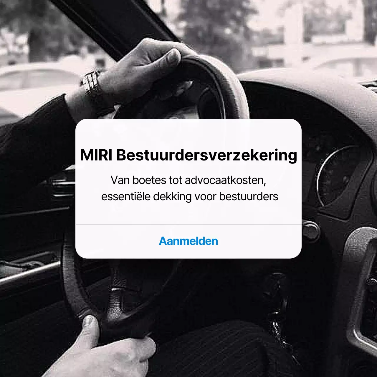 Zwart-witte advertentie voor een eenvoudige bestuurdersverzekering