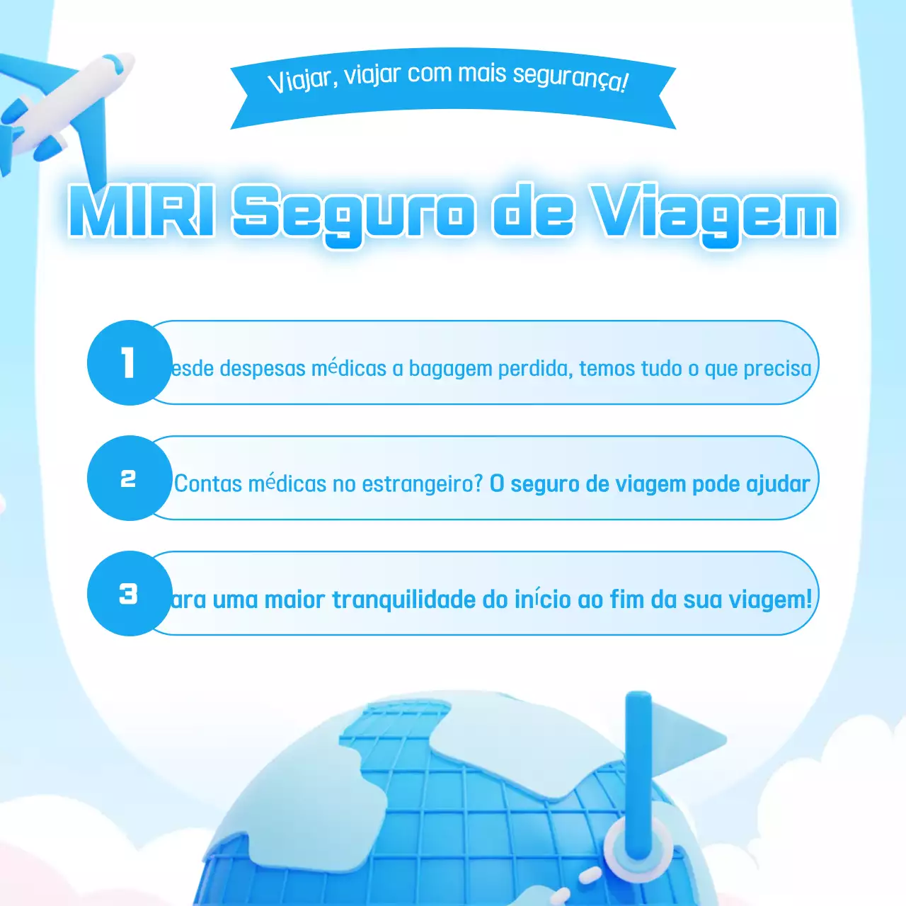 Anúncio de seguro viagem moderno azul-celeste