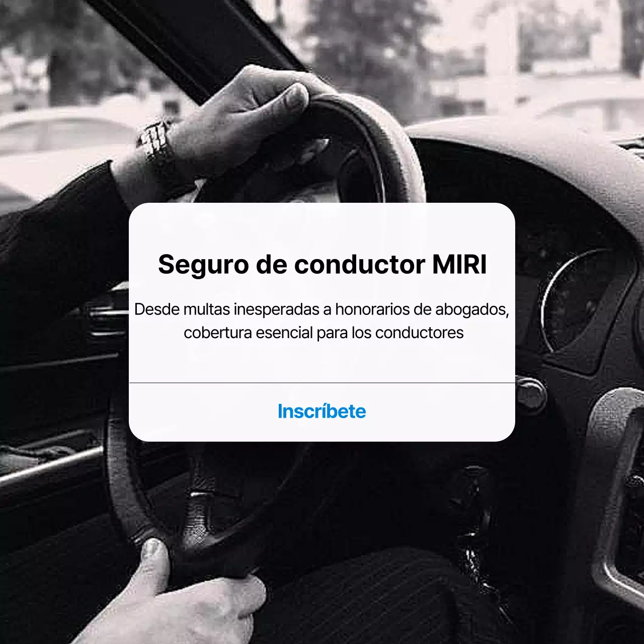 Anuncio de seguro para conductores sencillos en blanco y negro