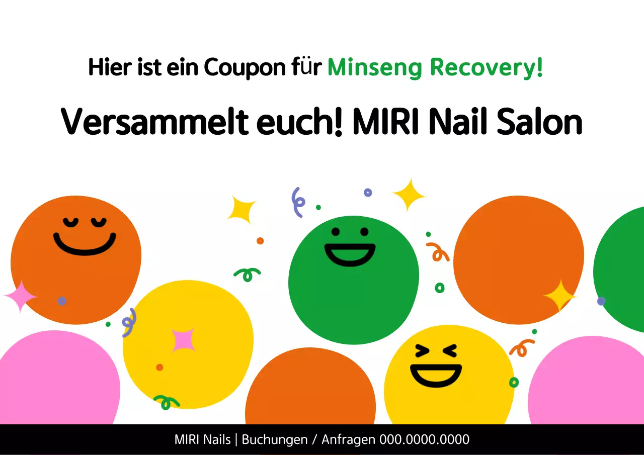 Orangefarbener und gelber Konsumcoupon für die einfache Lebenserholung erhältlich, Werbung für Nagelstudio