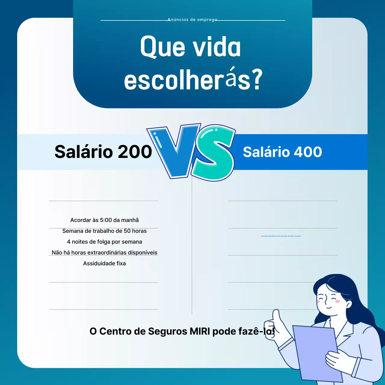 Anúncio de recrutamento da Blue Modern Selection