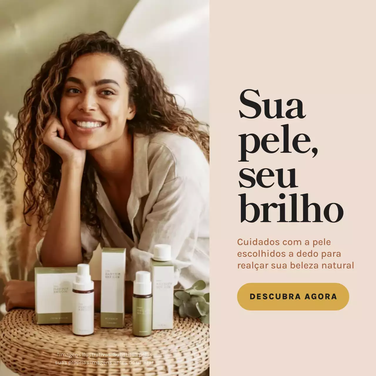 Publicação de anúncio de cuidados com a pele moderna bege no Instagram