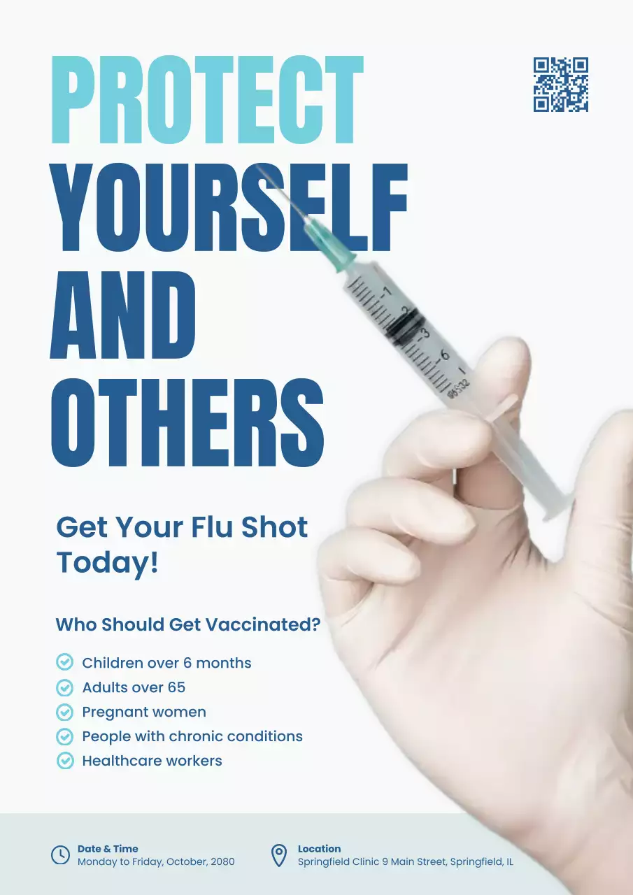 Blue Modern Flu Vaccination Promotion Poster