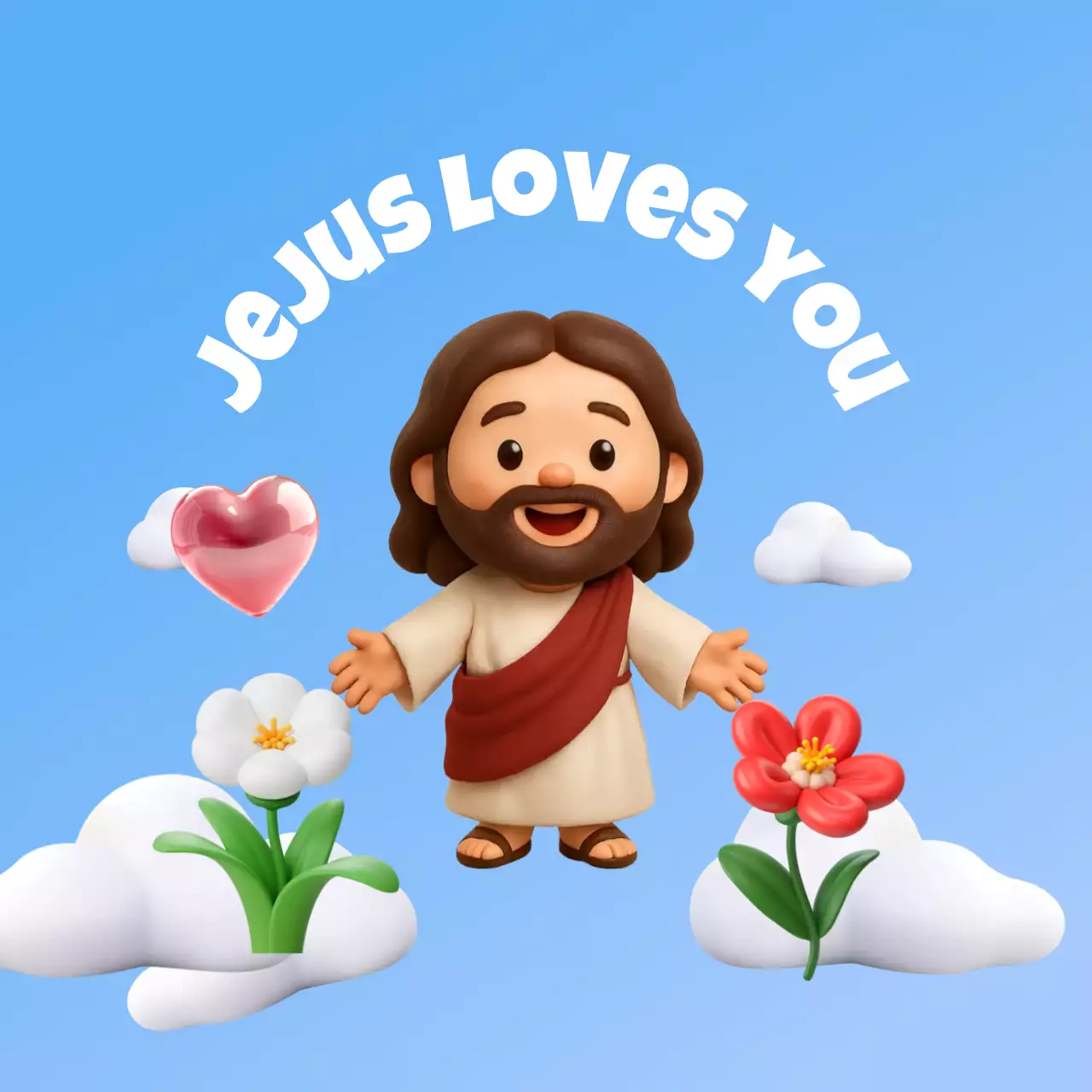 하늘색 아기자기한 종교 메시지 카드