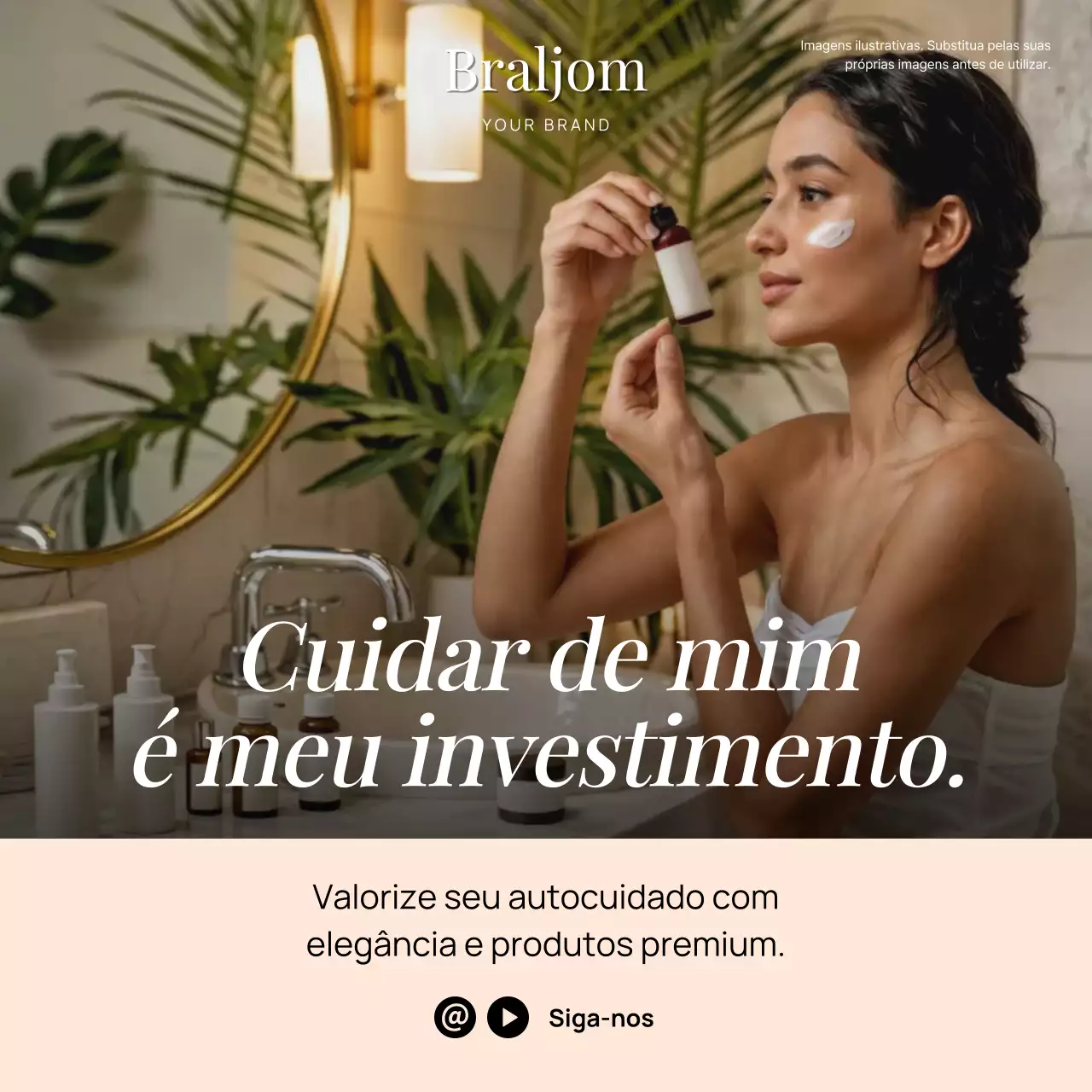 Publicação de anúncio de cuidados com a pele elegante bege no Instagram