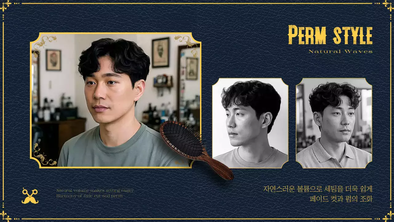 남색 클래식 이발소 광고