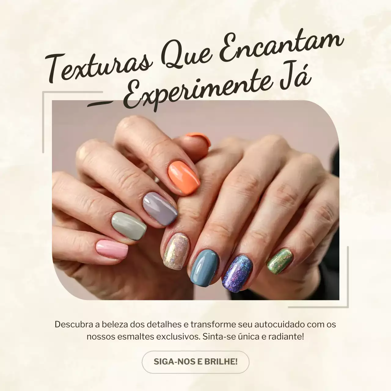 Postagem promocional de esmalte colorido e elegante no Instagram