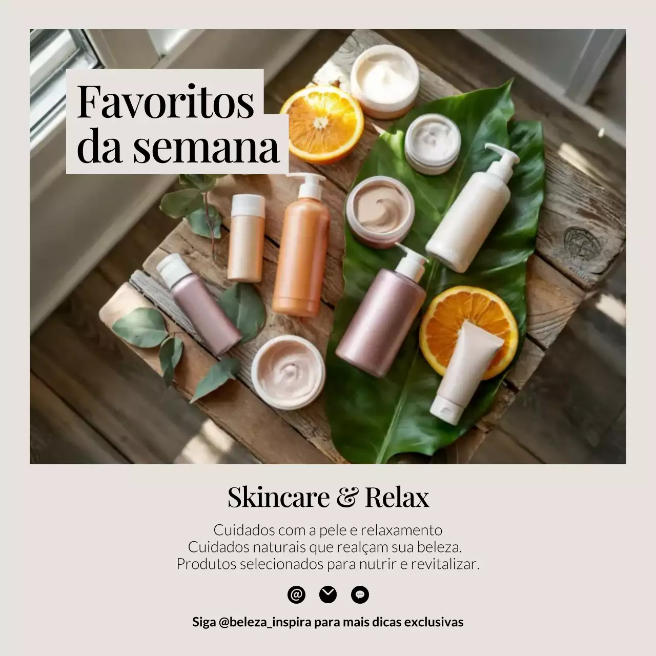 Postagem de promoção de cuidados naturais com a pele bege no Instagram