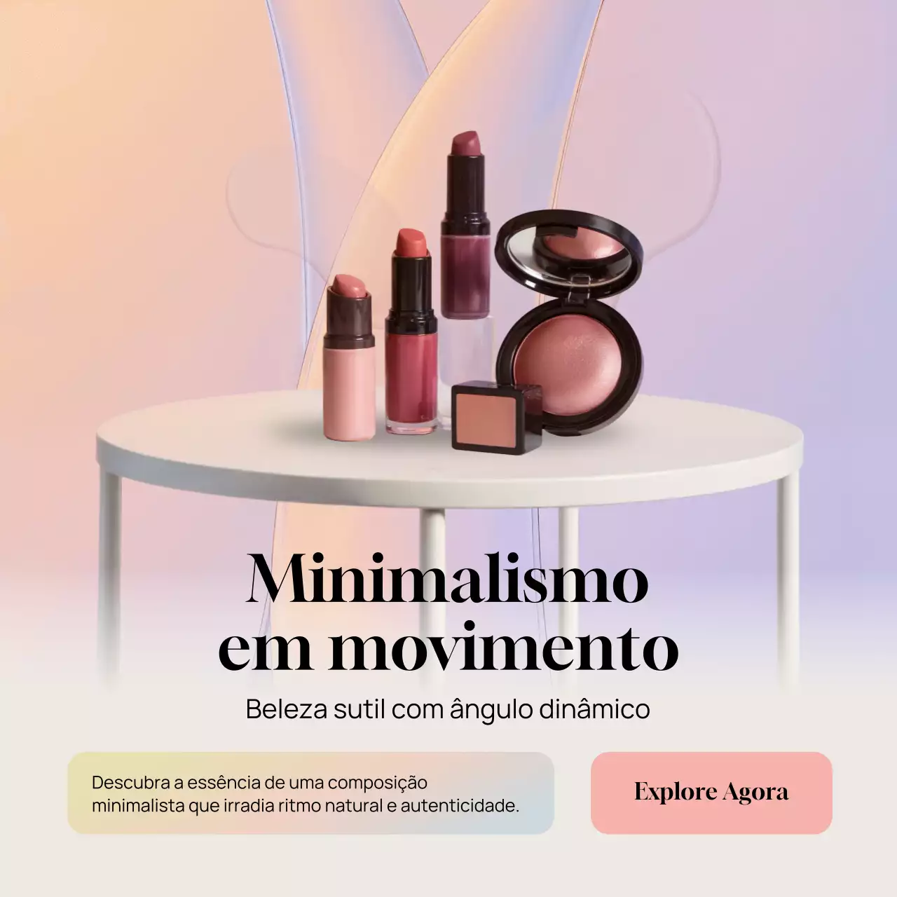 Publicidade de maquiagem minimalista em tons pastel no Instagram