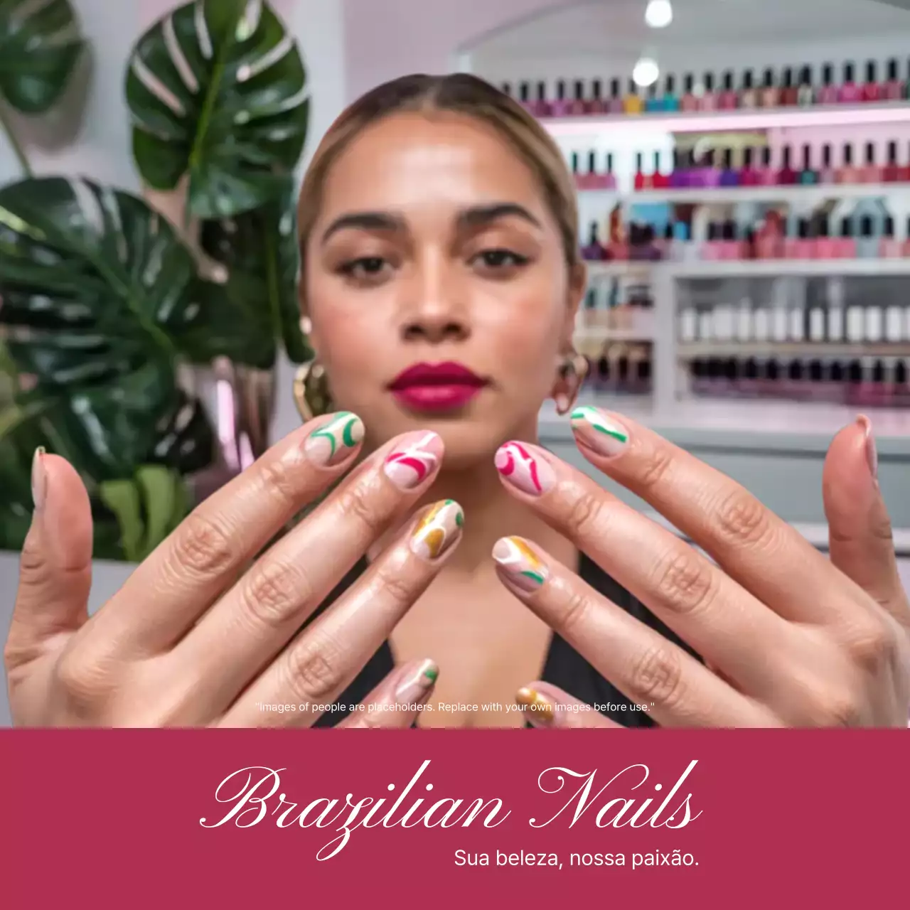 Postagem de promoção de unhas da moda rosa no Instagram