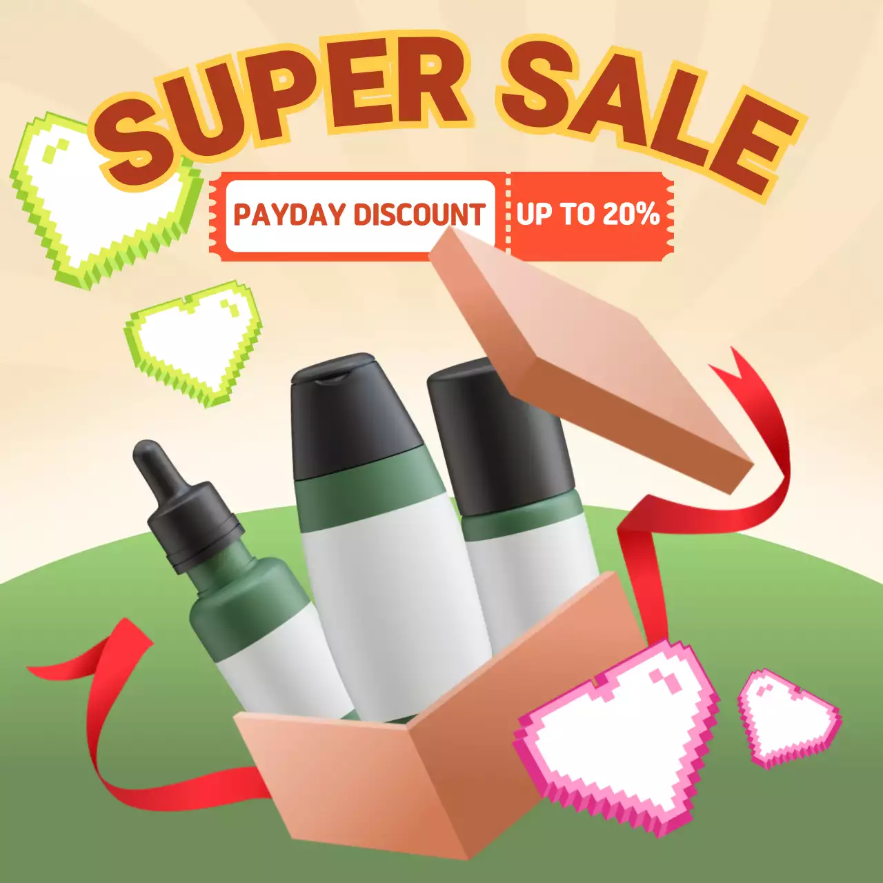 봄 황혼 배경의 스킨케어 광고 템플릿 병