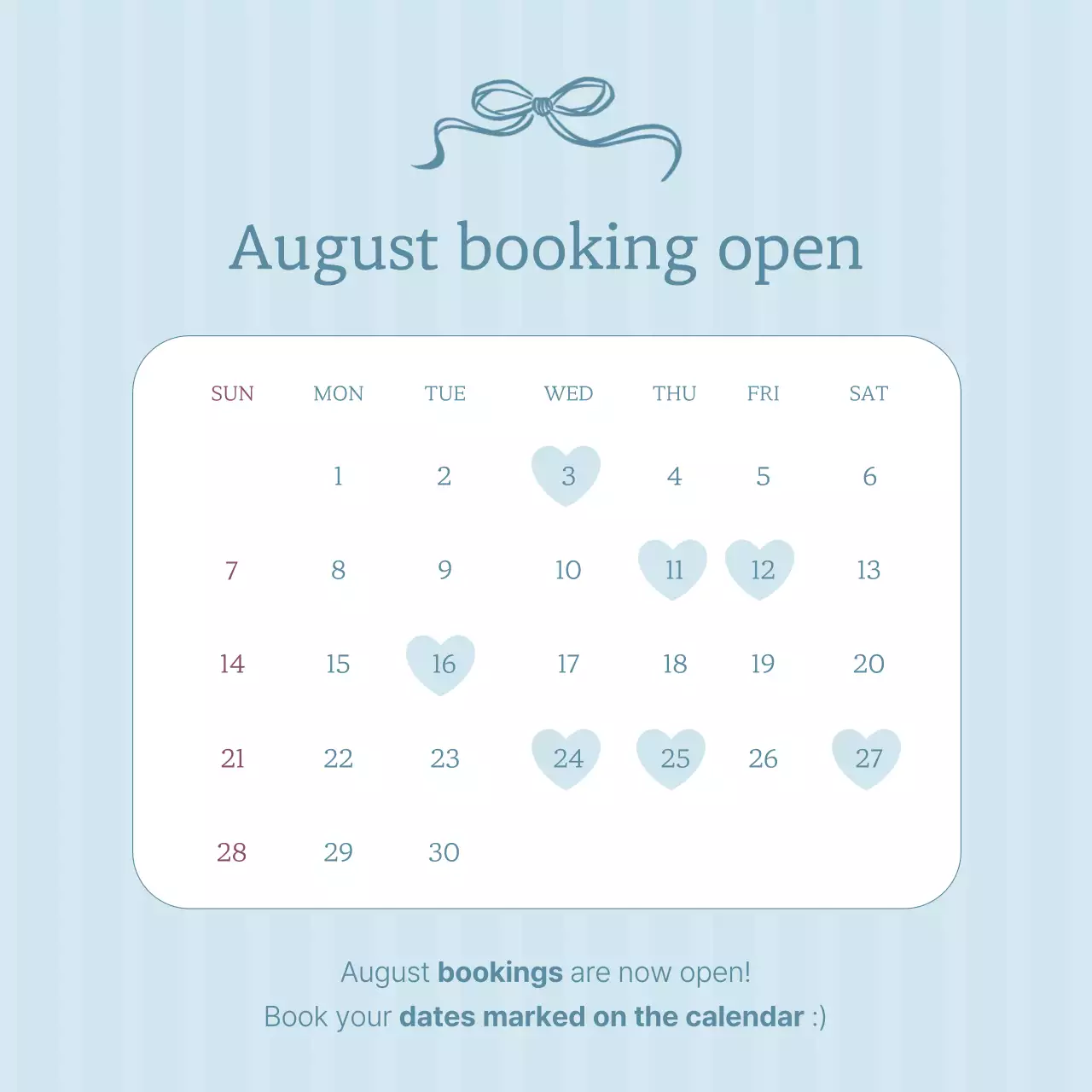 Sky Blue Simple Reservation Guide Calendar