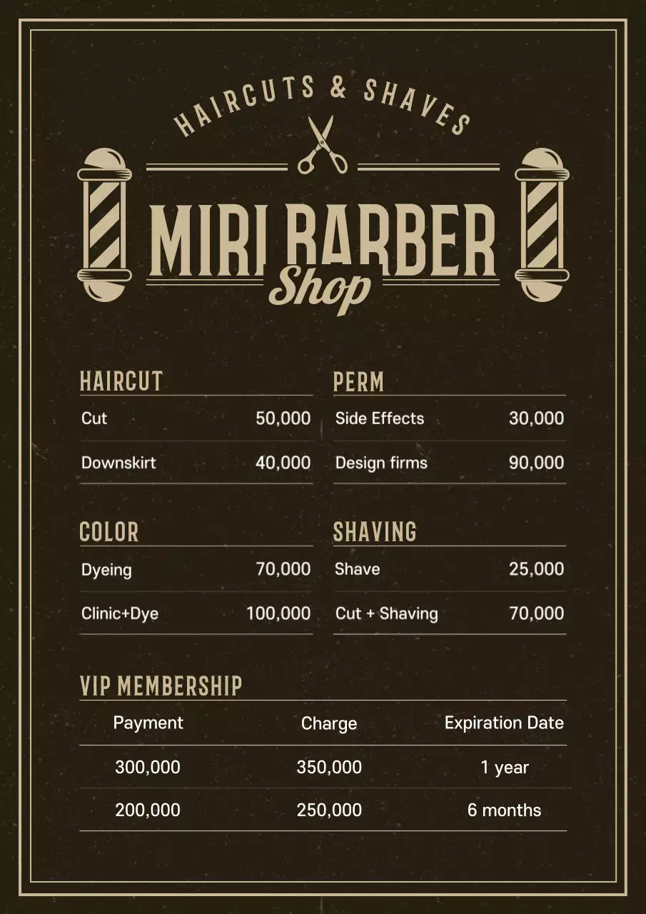 Black Vintage Barber Shop Menu