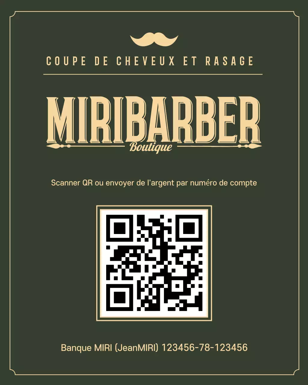 Guide de paiement du salon de coiffure vintage Khaki