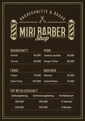 Schwarzes Vintage Barber Shop Menü